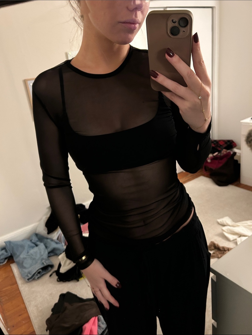 Misguided Black Sheer Long Sleeve Shirt Like New